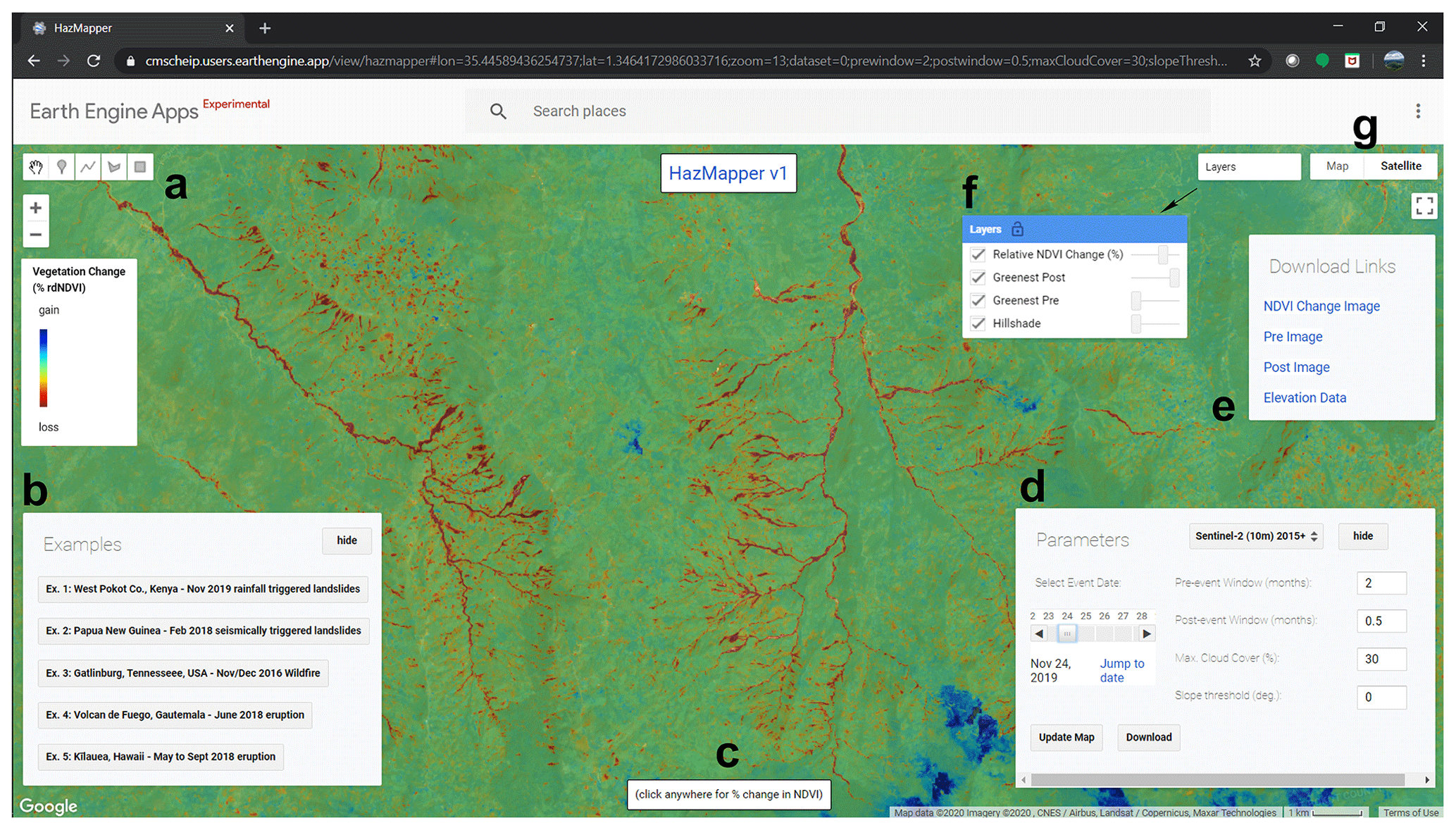 Programming interface of Google Earth Engine©. The red polygon is